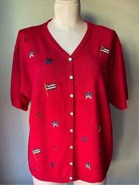 Vintage 90s Fourth of July Celina
Yang Designs Short Sleeve
Cardigan Sweater